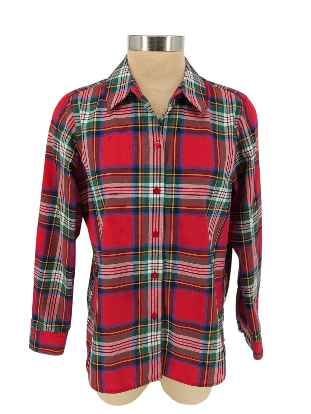Foxcroft Appleseed Shirt Red Plaid Long Sleeve Button Up Collared Top Petite 12P
